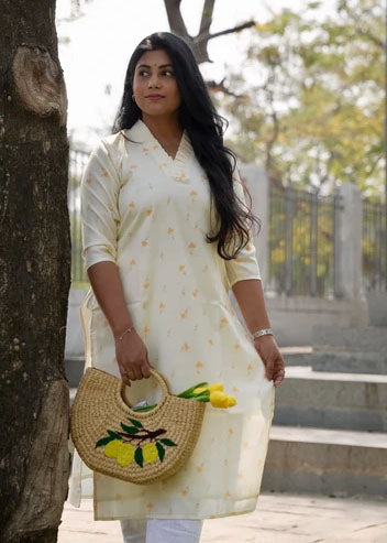 SC204 – Ivory floral Printed Linen Dress