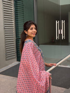SC412- Navy Blue Cotton Anarkali Set with Block Print Dupatta