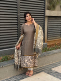 SC415- Grey Mangalgiri silk kurti with Kalamkari Dupatta